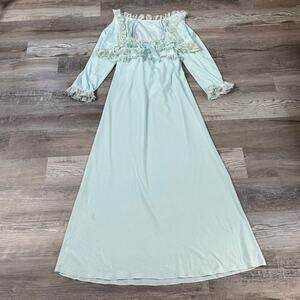 Vintage-Style Blue Lace Ruffle Maxi Nightgown Set w/ Shrug Coquette Fairycore